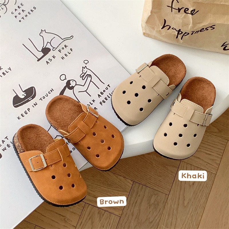 Kids Premium Soft Footbed Slide Sandal with Buckle (Brown/Khaki) - Image 4