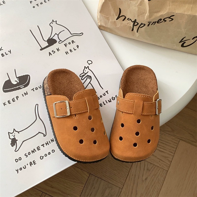 Kids Premium Soft Footbed Slide Sandal with Buckle (Brown/Khaki) - Image 3